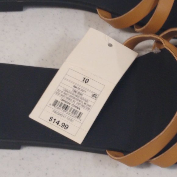 A New Day Sandals Tan/Joan Size 10 Women Embossed Strappy Slide On Sandal NWT - Picture 5 of 8